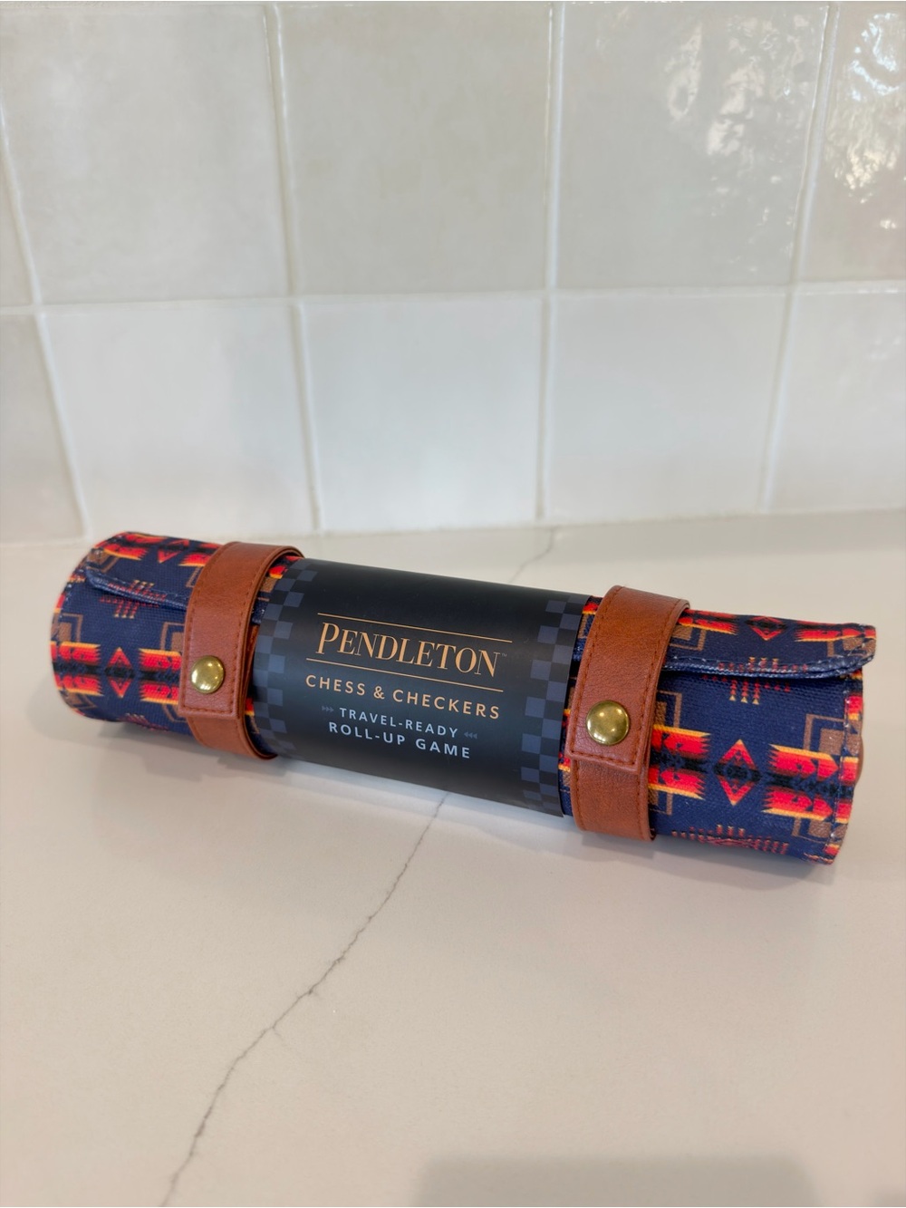 Pendleton Navy Red Travel Chess & Checkers Roll-Up Game